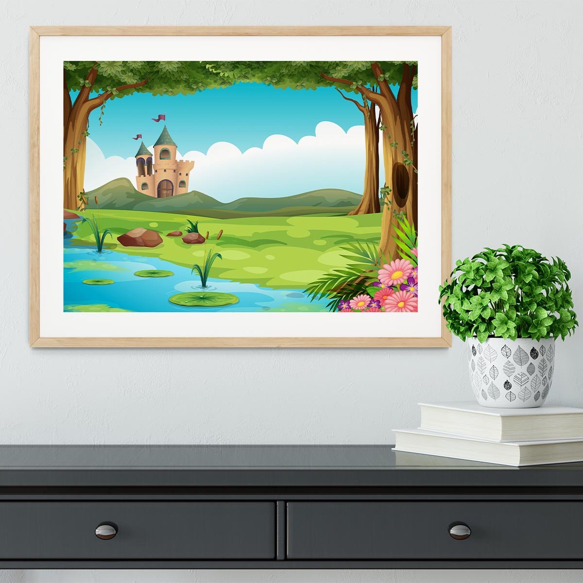castle and a pond Framed Print - Canvas Art Rocks - 3