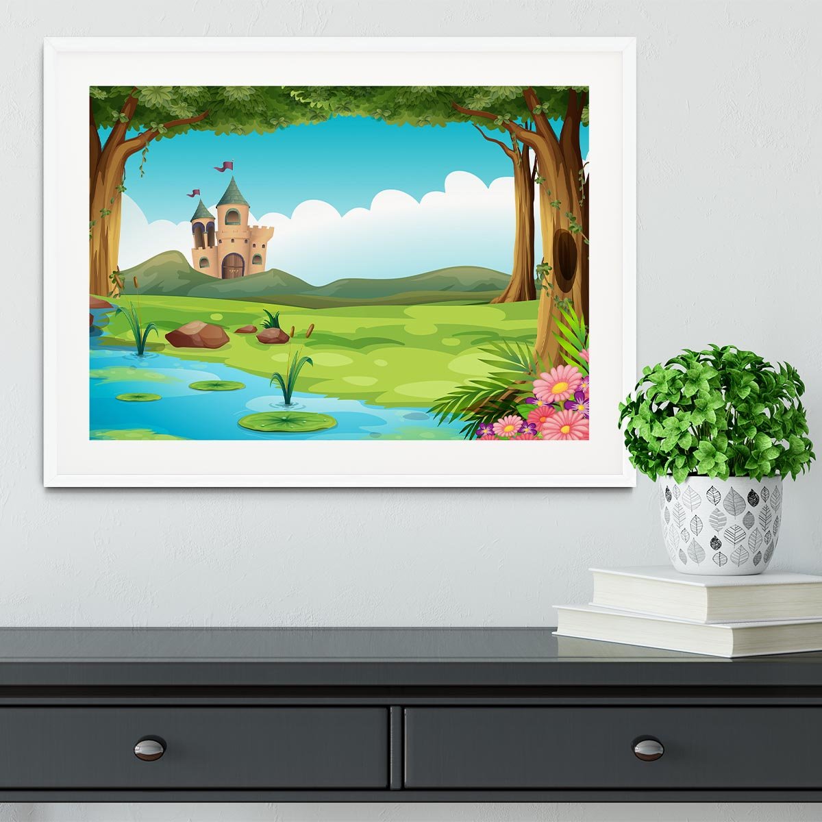 castle and a pond Framed Print - Canvas Art Rocks - 5