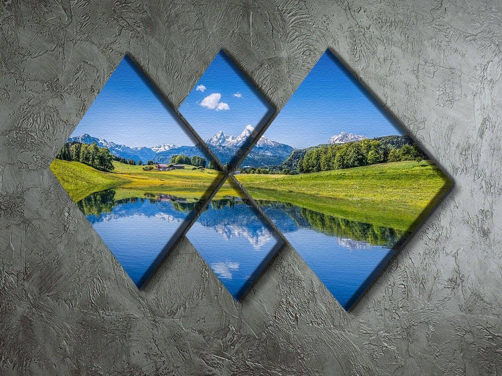 clear mountain lake and fresh green 4 Square Multi Panel Canvas  - Canvas Art Rocks - 2