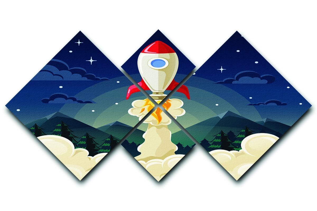 concept of space rocket ship startup on dark 4 Square Multi Panel Canvas  - Canvas Art Rocks - 1