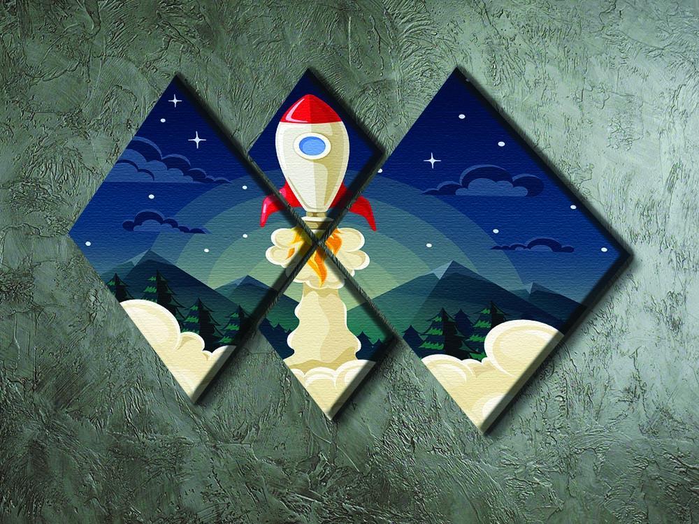 concept of space rocket ship startup on dark 4 Square Multi Panel Canvas - Canvas Art Rocks - 2