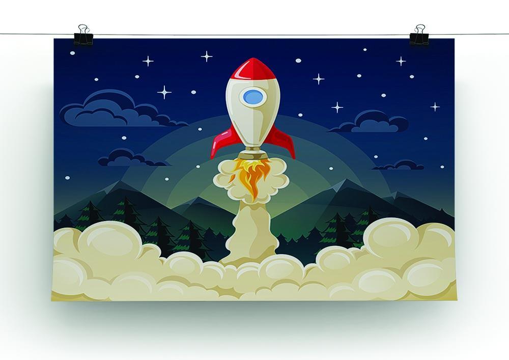 concept of space rocket ship startup on dark Canvas Print or Poster - Canvas Art Rocks - 2