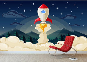 concept of space rocket ship startup on dark Wall Mural Wallpaper - Canvas Art Rocks - 2
