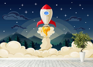 concept of space rocket ship startup on dark Wall Mural Wallpaper - Canvas Art Rocks - 4