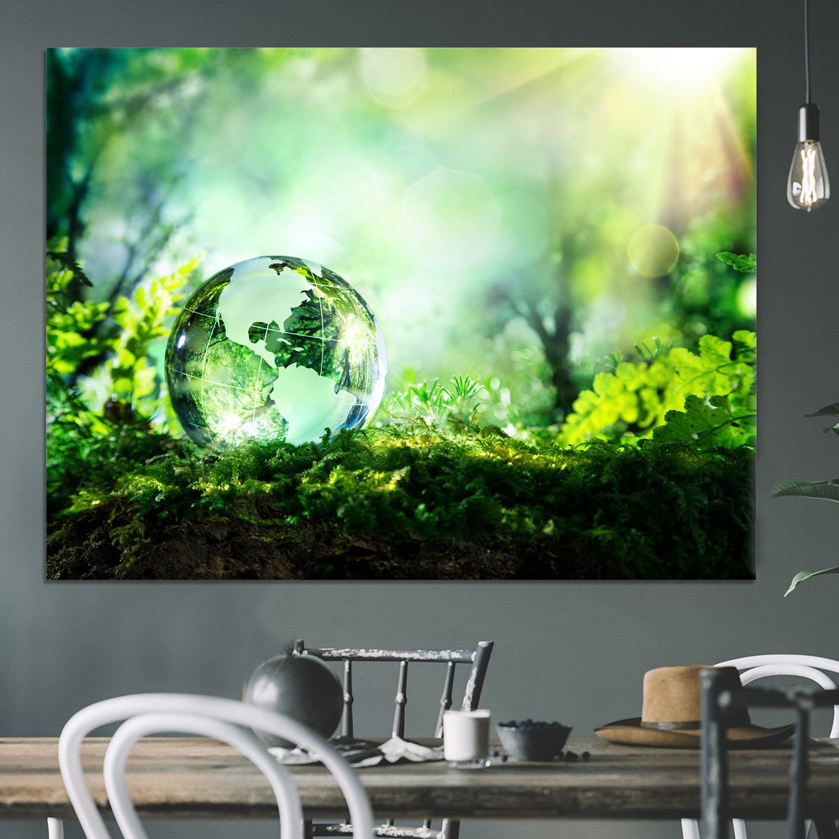 crystal globe on moss in a forest Canvas Print or Poster