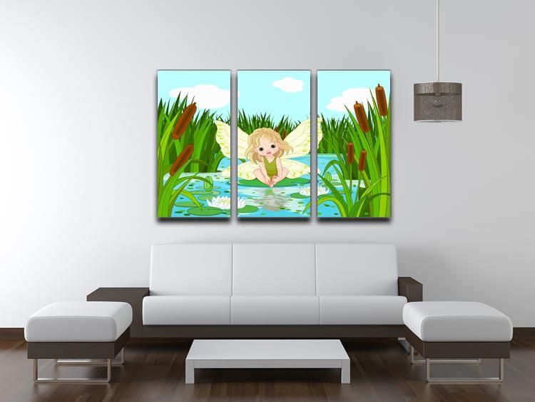cute fairy sitting in leaf of lily 3 Split Panel Canvas Print - Canvas Art Rocks - 3