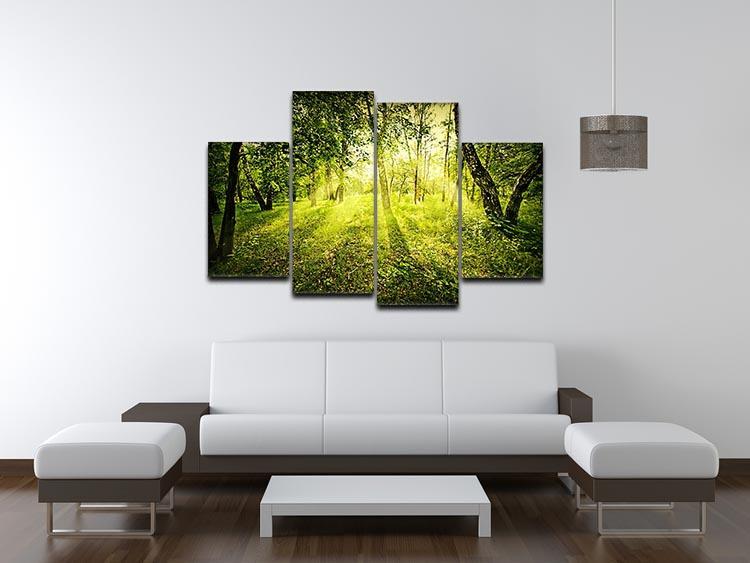deep forest on summer morning 4 Split Panel Canvas  - Canvas Art Rocks - 3