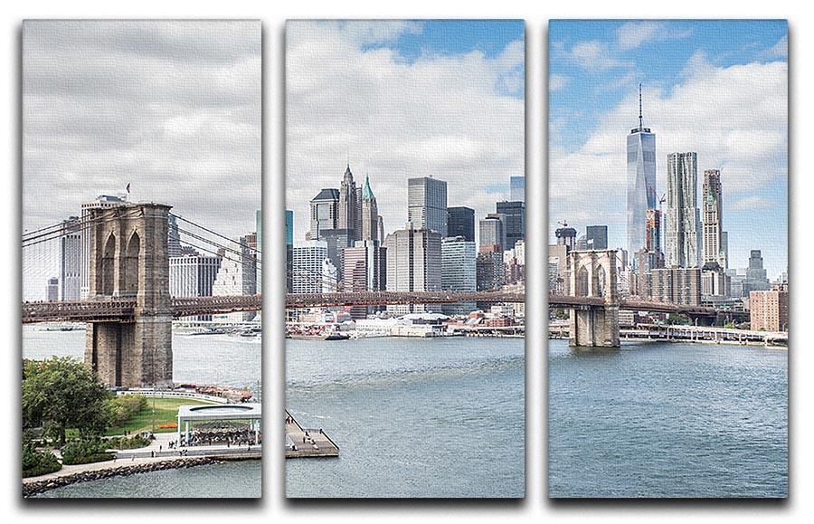 downtown Manhattan Bridge 3 Split Panel Canvas Print - Canvas Art Rocks - 1