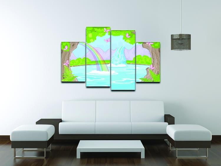 fairy landscape with Fabulous Waterfall 4 Split Panel Canvas - Canvas Art Rocks - 3