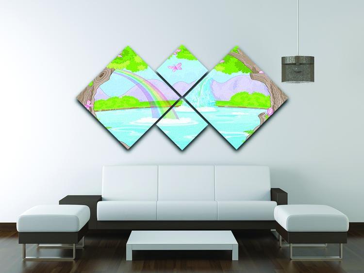 fairy landscape with Fabulous Waterfall 4 Square Multi Panel Canvas - Canvas Art Rocks - 3