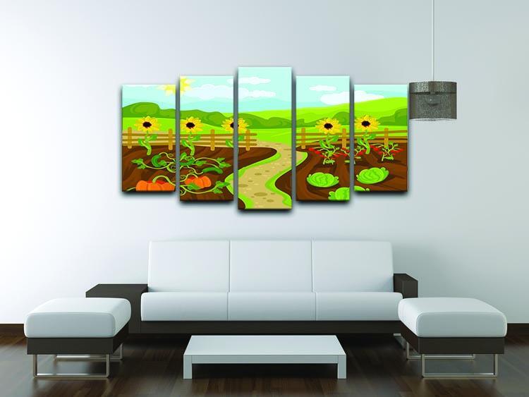 garden flat cartoon 5 Split Panel Canvas - Canvas Art Rocks - 3
