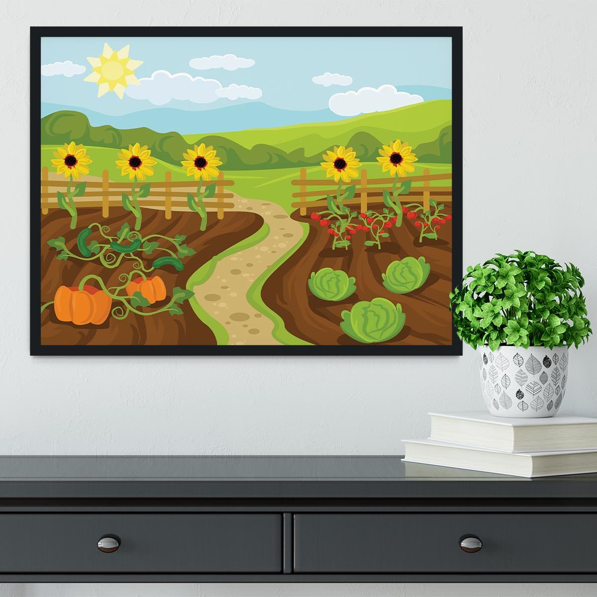 garden flat cartoon Framed Print - Canvas Art Rocks - 2