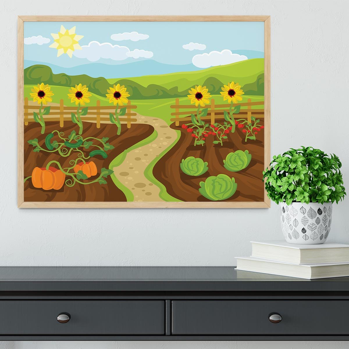 garden flat cartoon Framed Print - Canvas Art Rocks - 4
