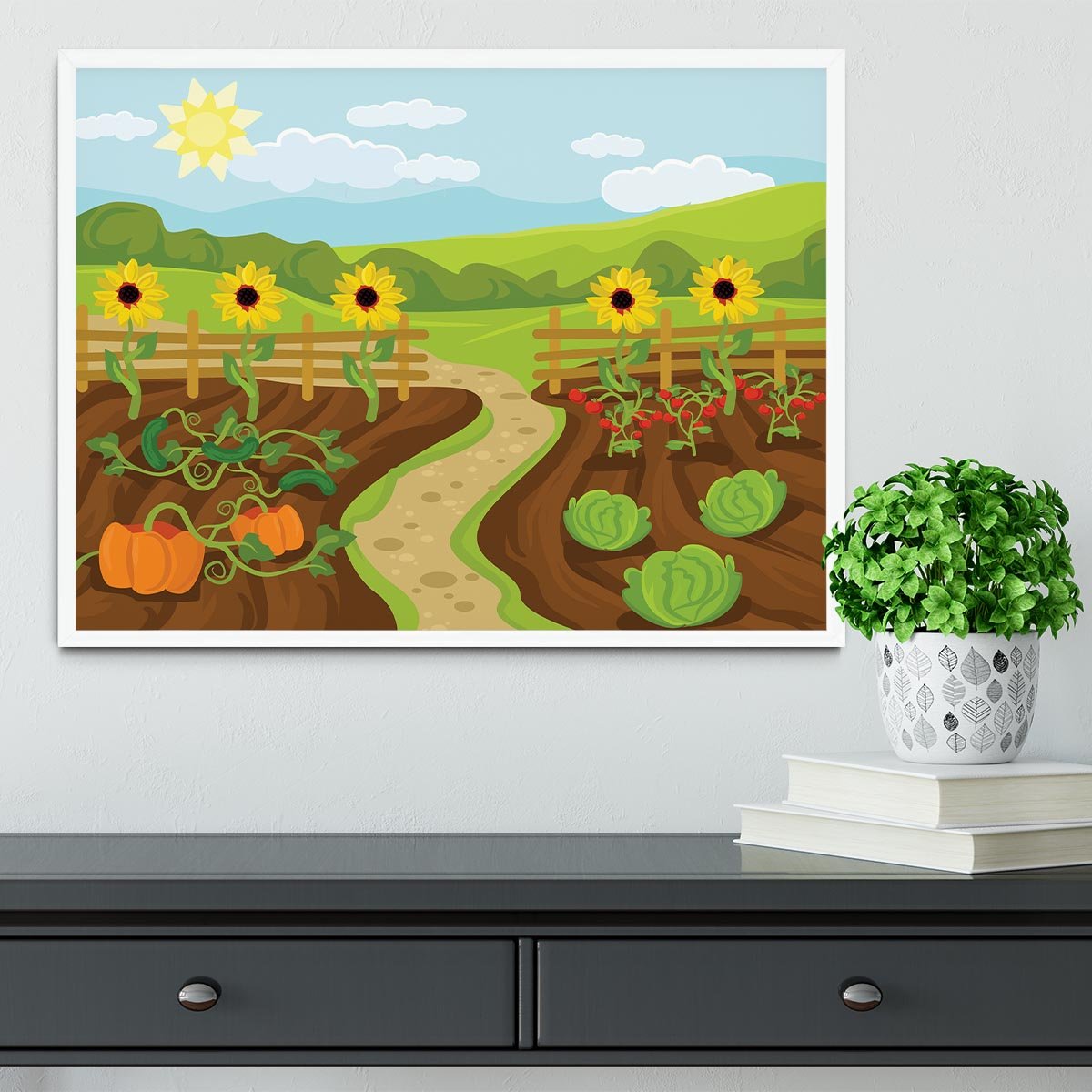 garden flat cartoon Framed Print - Canvas Art Rocks -6