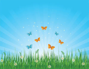 illustration of grassy field and butterflies Wall Mural Wallpaper - Canvas Art Rocks - 1