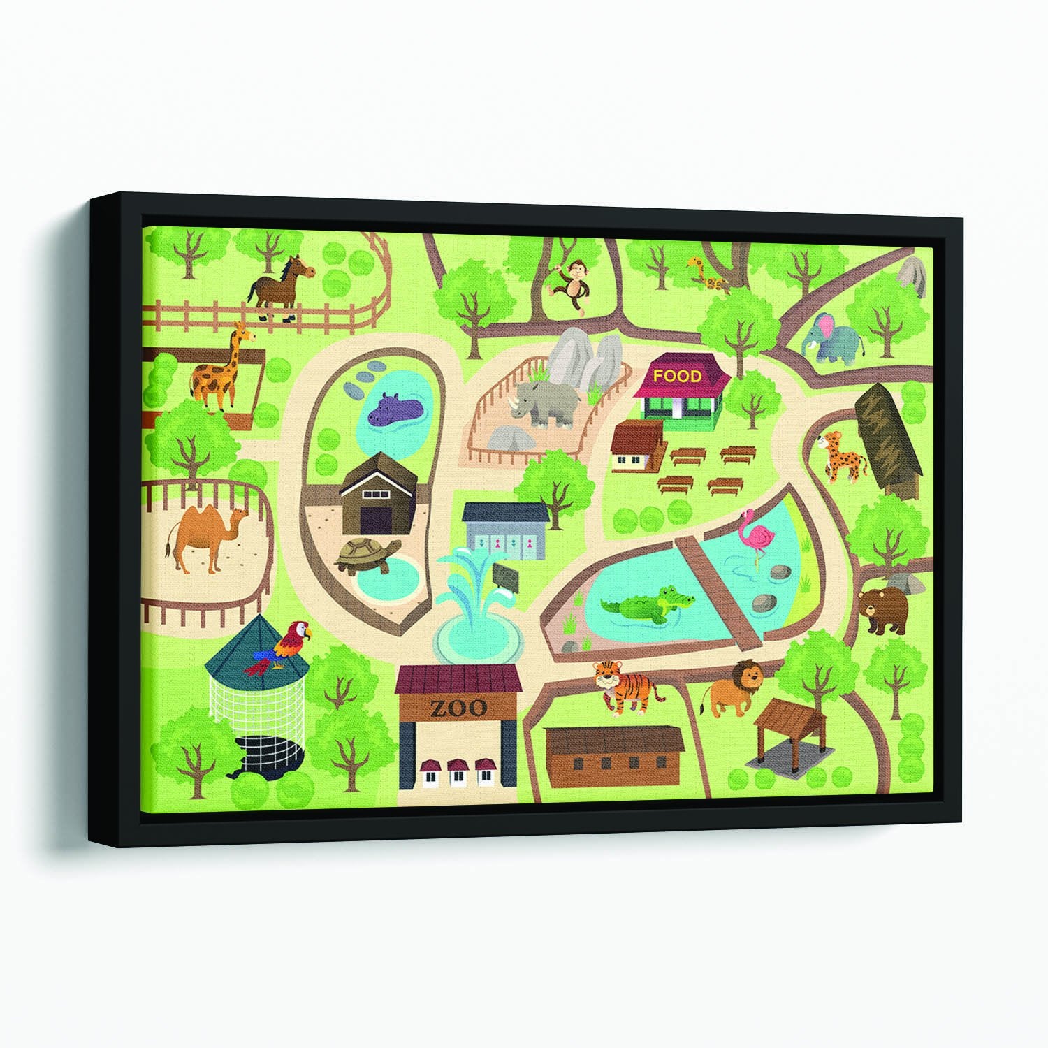 illustration of map of a zoo park Floating Framed Canvas