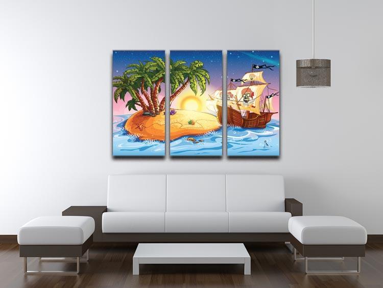 island with a pirate ship 3 Split Panel Canvas Print - Canvas Art Rocks - 3