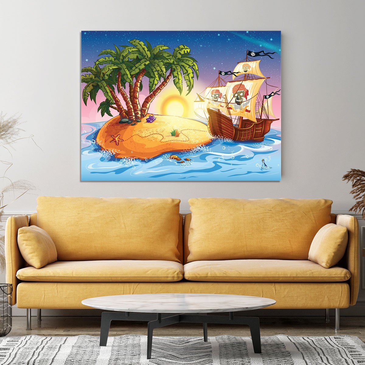 island with a pirate ship Canvas Print or Poster
