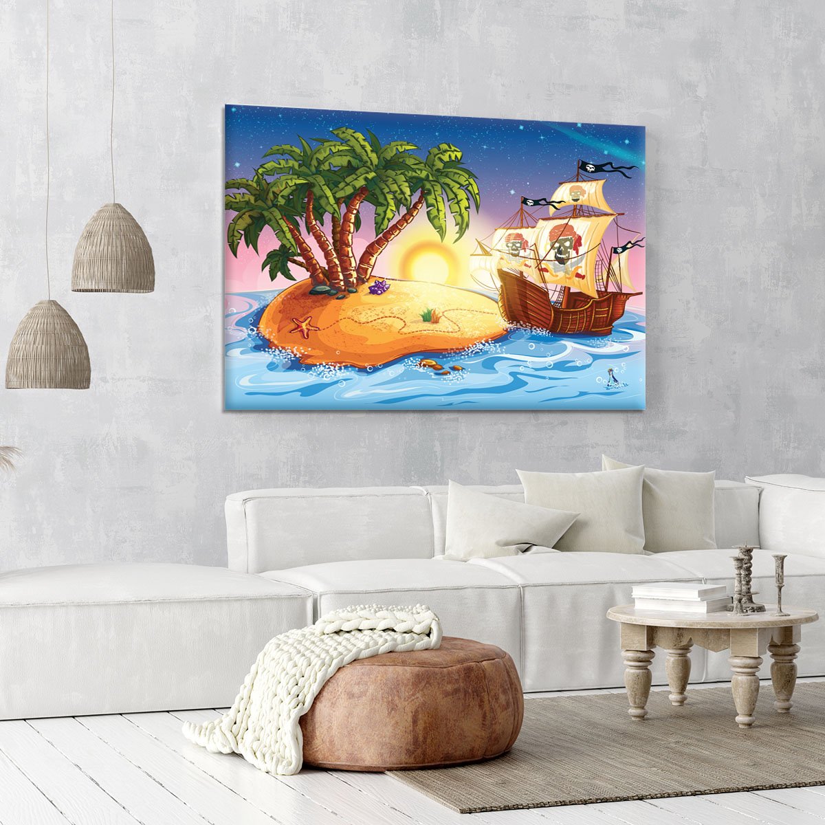 island with a pirate ship Canvas Print or Poster