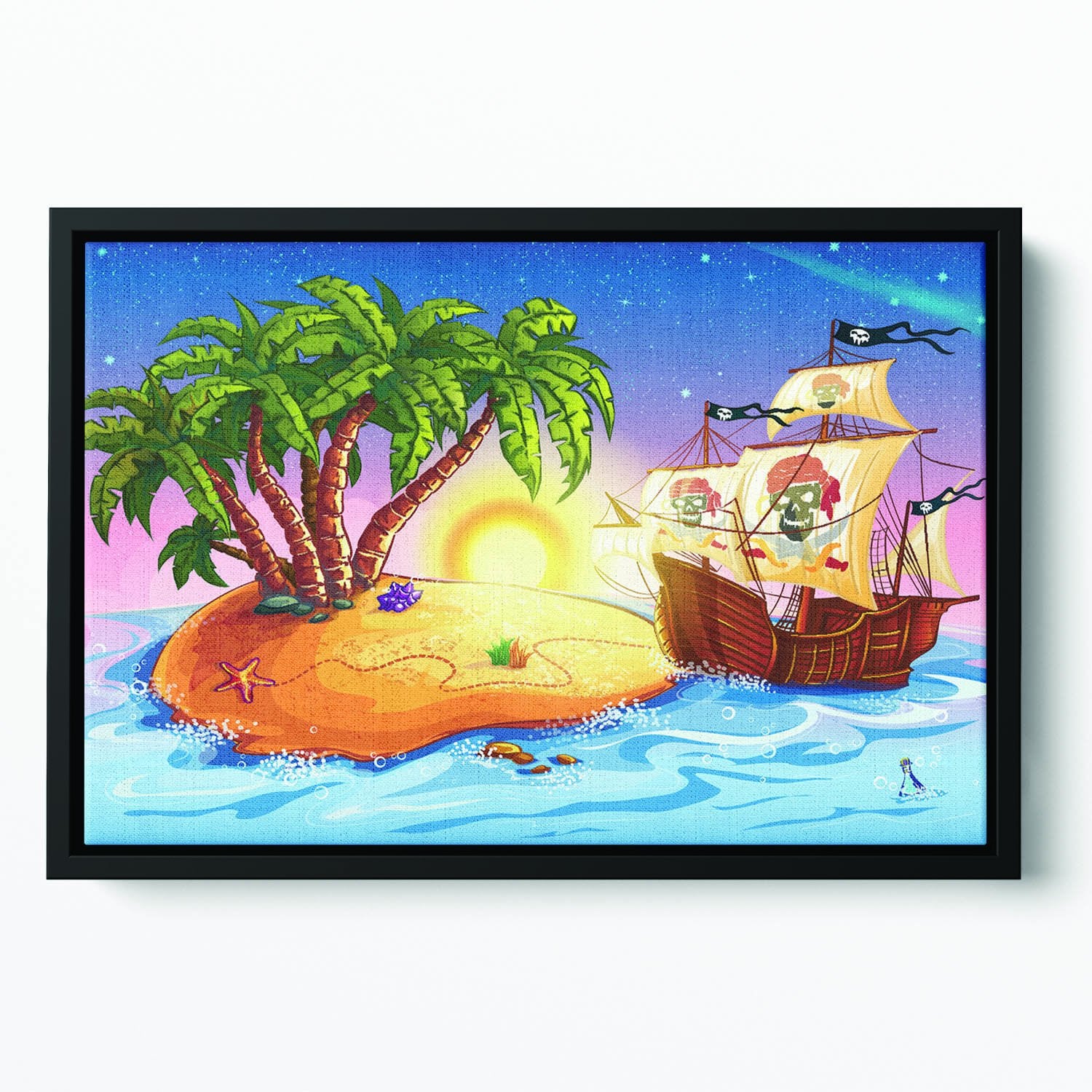 island with a pirate ship Floating Framed Canvas