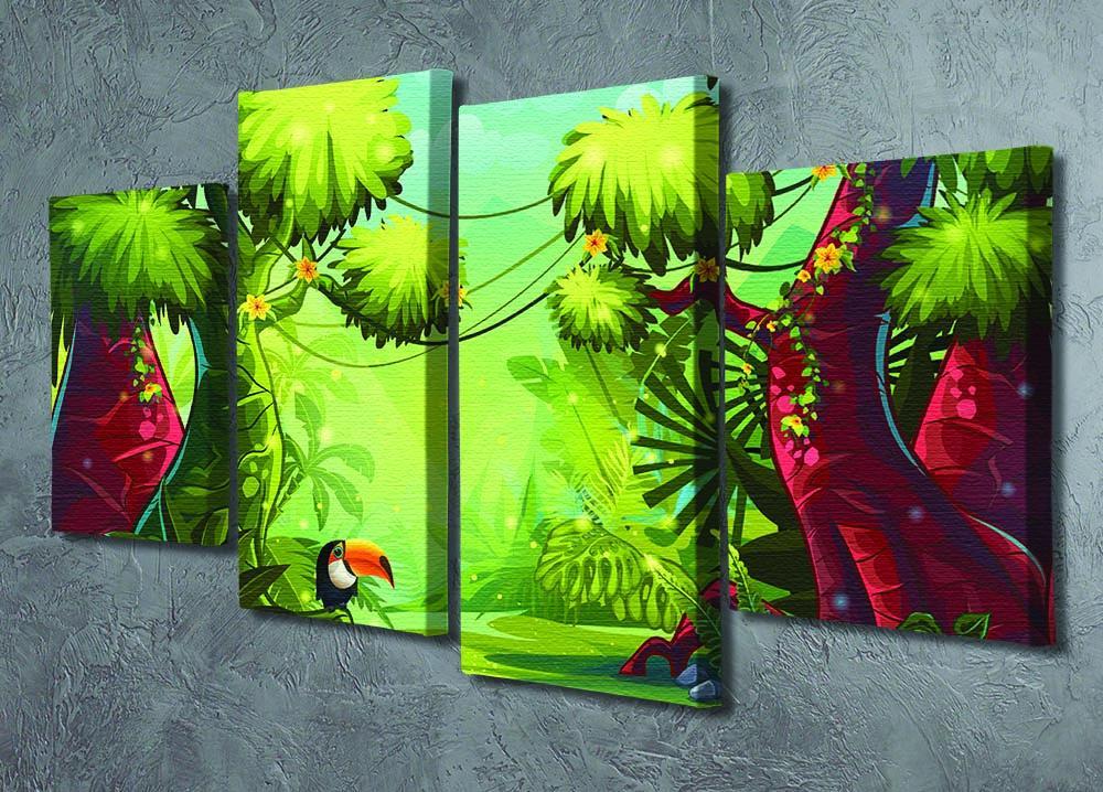 jungle with bird toucan 4 Split Panel Canvas - Canvas Art Rocks - 2