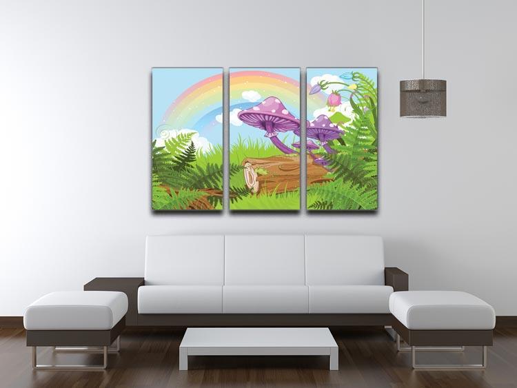 landscape with mushrooms and flowers 3 Split Panel Canvas Print - Canvas Art Rocks - 3