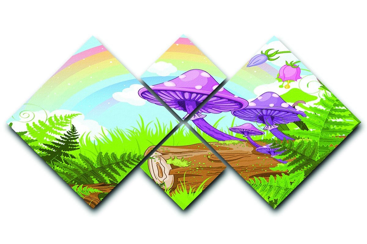landscape with mushrooms and flowers 4 Square Multi Panel Canvas  - Canvas Art Rocks - 1