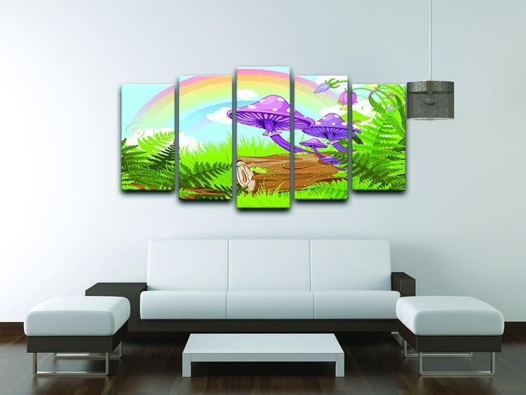 landscape with mushrooms and flowers 5 Split Panel Canvas - Canvas Art Rocks - 3