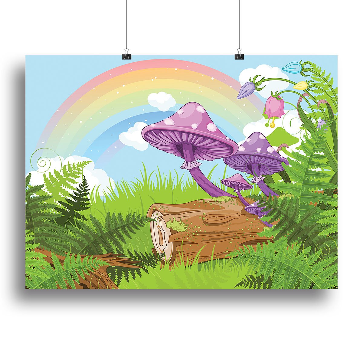 landscape with mushrooms and flowers Canvas Print or Poster