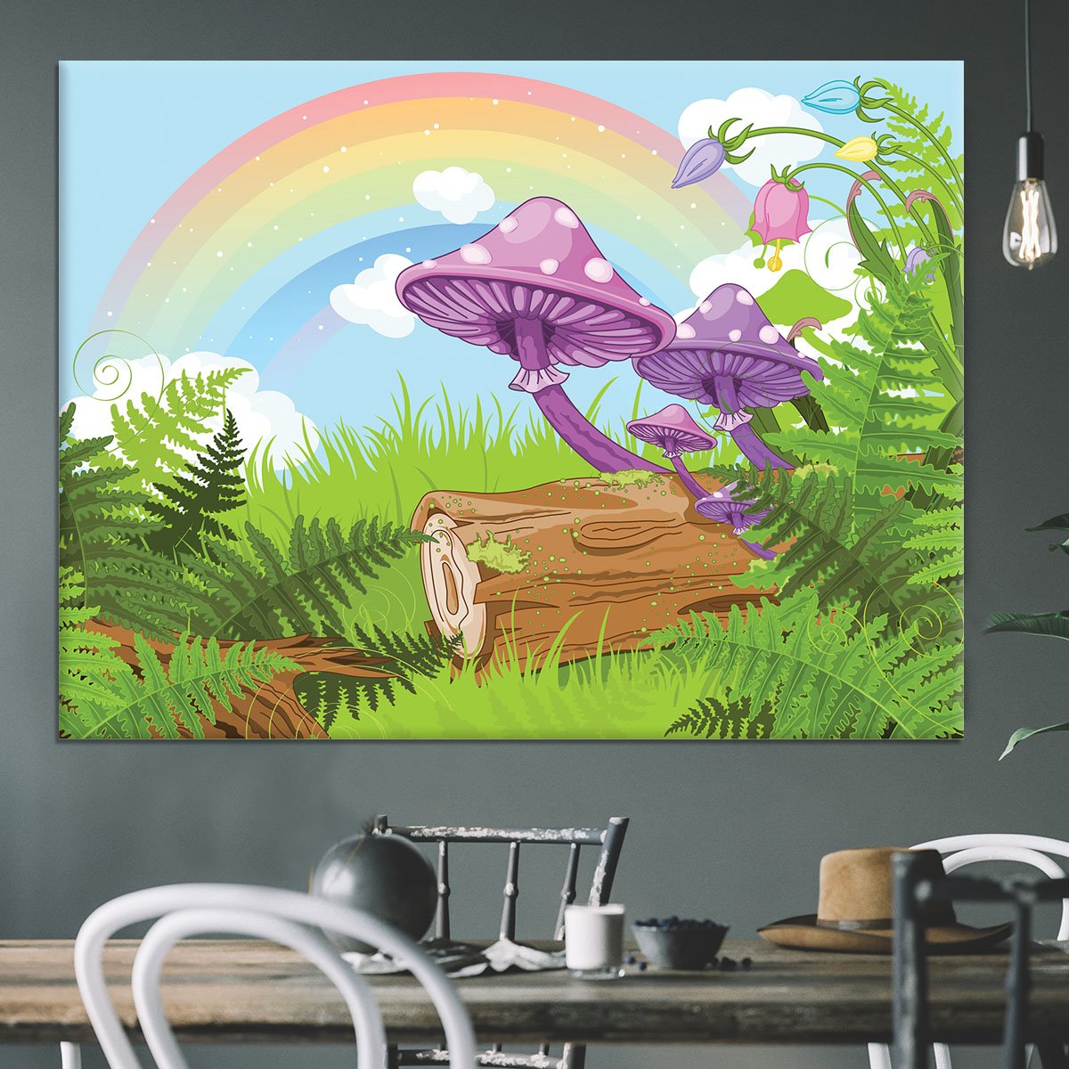 landscape with mushrooms and flowers Canvas Print or Poster