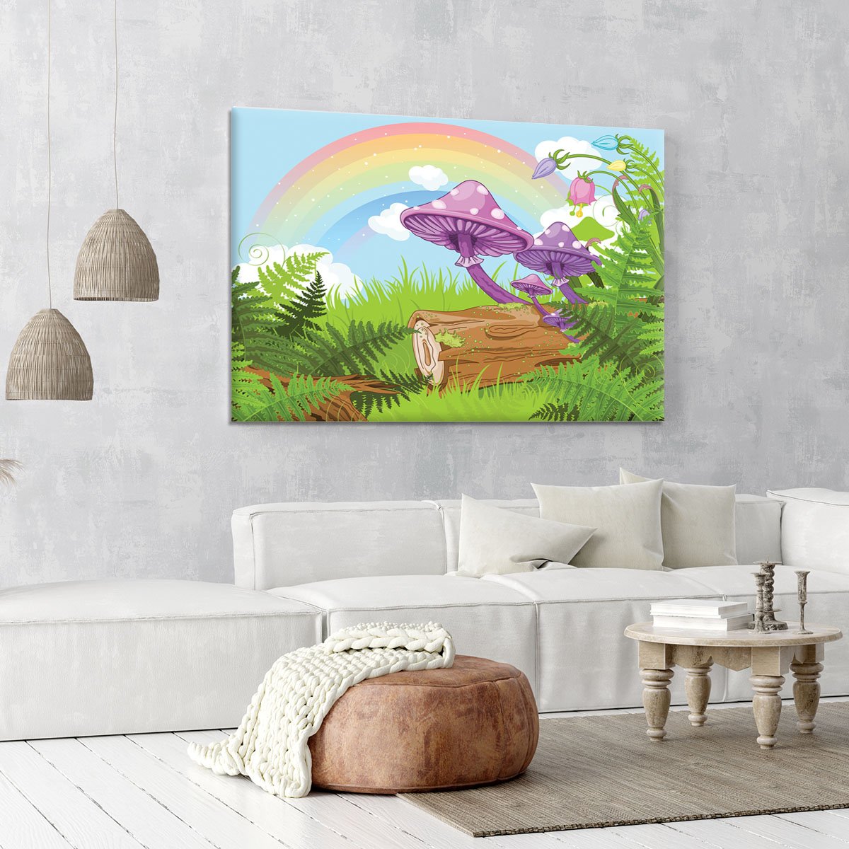 landscape with mushrooms and flowers Canvas Print or Poster