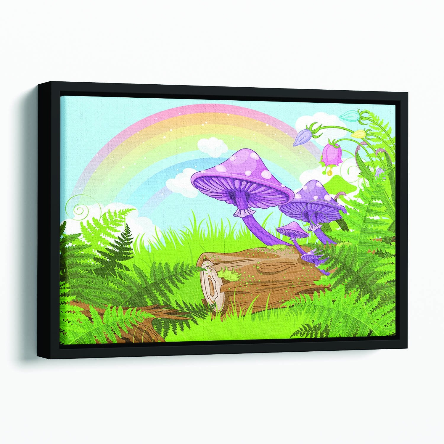 landscape with mushrooms and flowers Floating Framed Canvas