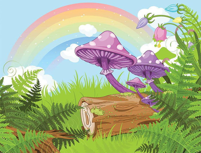 landscape with mushrooms and flowers Wall Mural Wallpaper