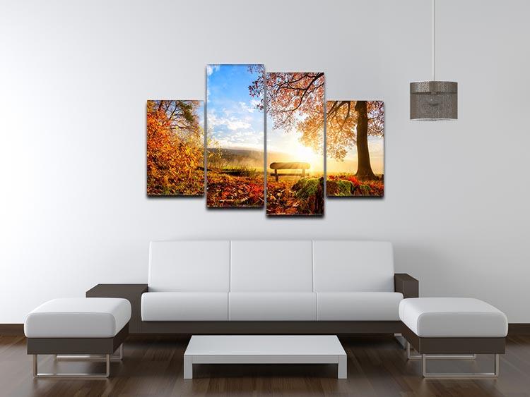 landscape with the sun warmly illumining 4 Split Panel Canvas  - Canvas Art Rocks - 3
