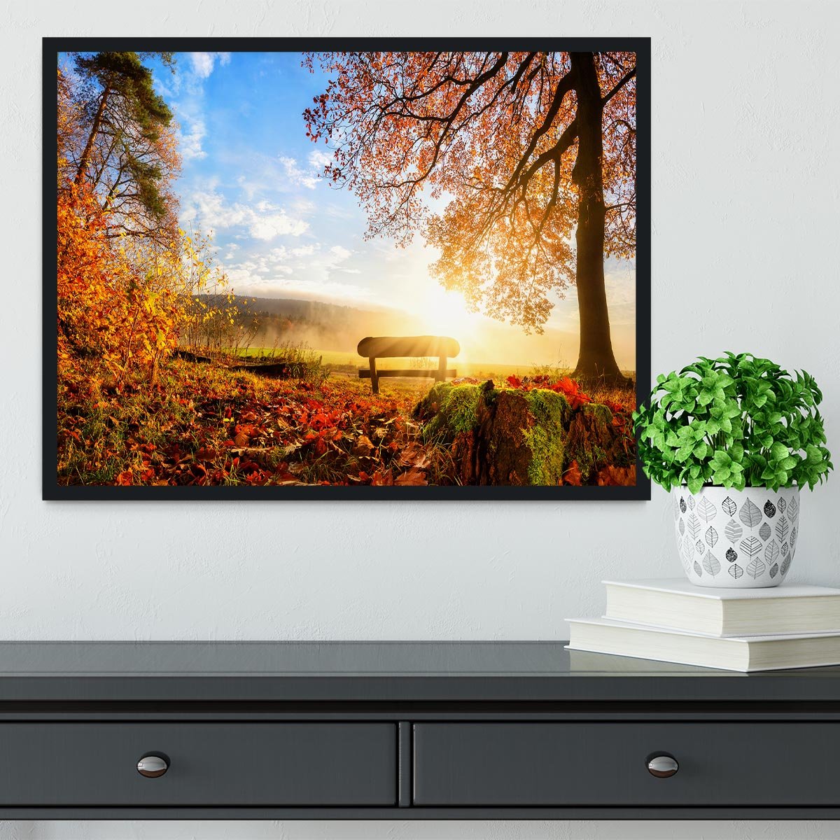 landscape with the sun warmly illumining Framed Print - Canvas Art Rocks - 2