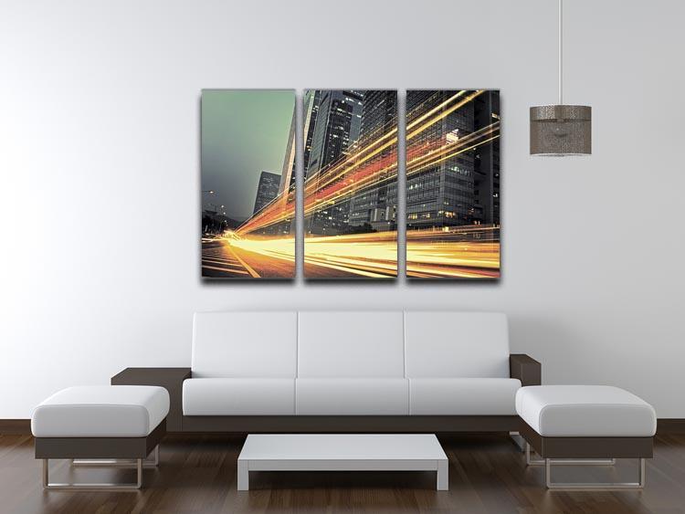 light trails modern building 3 Split Panel Canvas Print - Canvas Art Rocks - 3