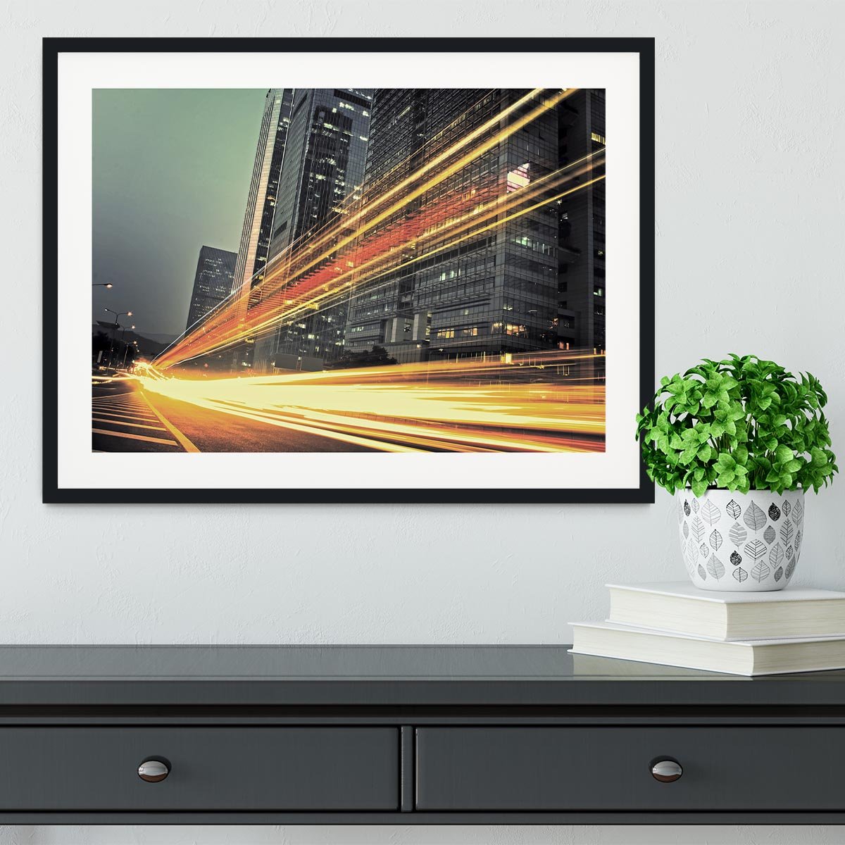 light trails modern building Framed Print - Canvas Art Rocks - 1