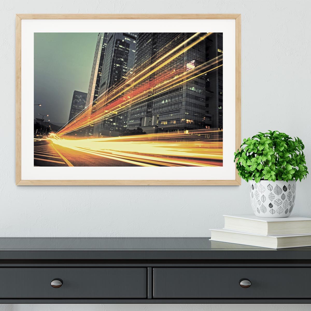light trails modern building Framed Print - Canvas Art Rocks - 3