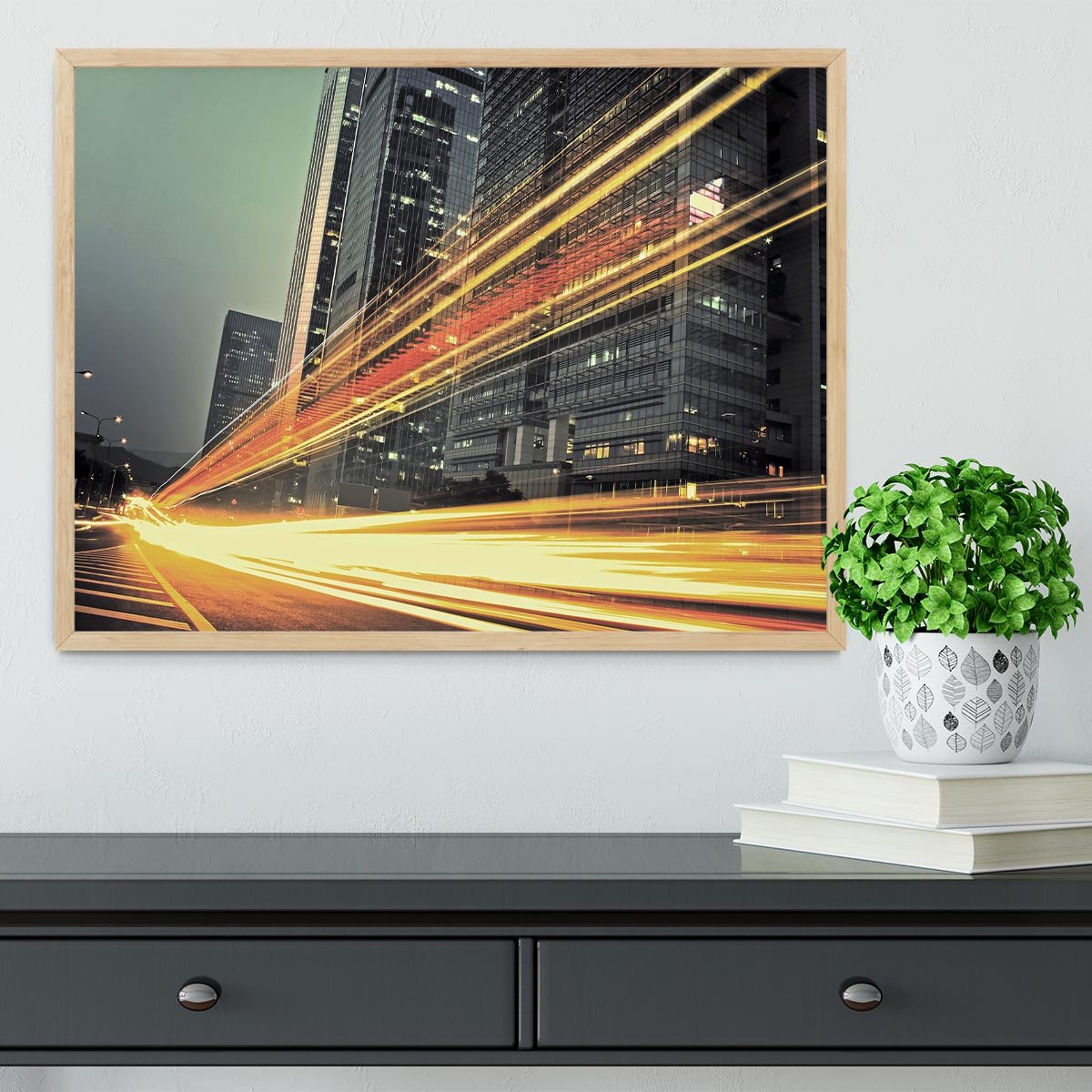light trails modern building Framed Print - Canvas Art Rocks - 4