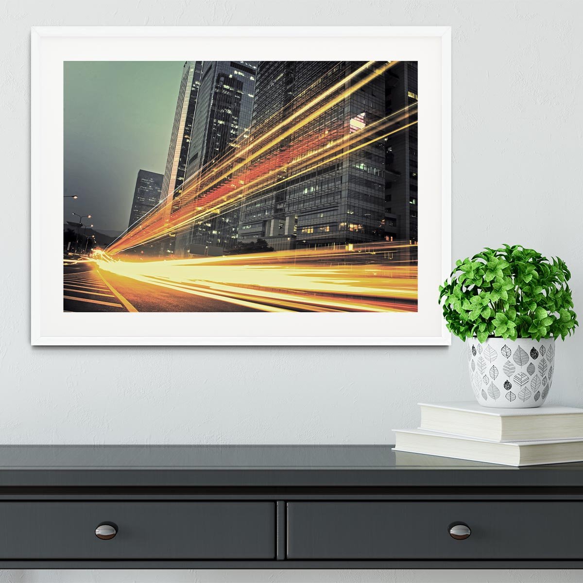 light trails modern building Framed Print - Canvas Art Rocks - 5