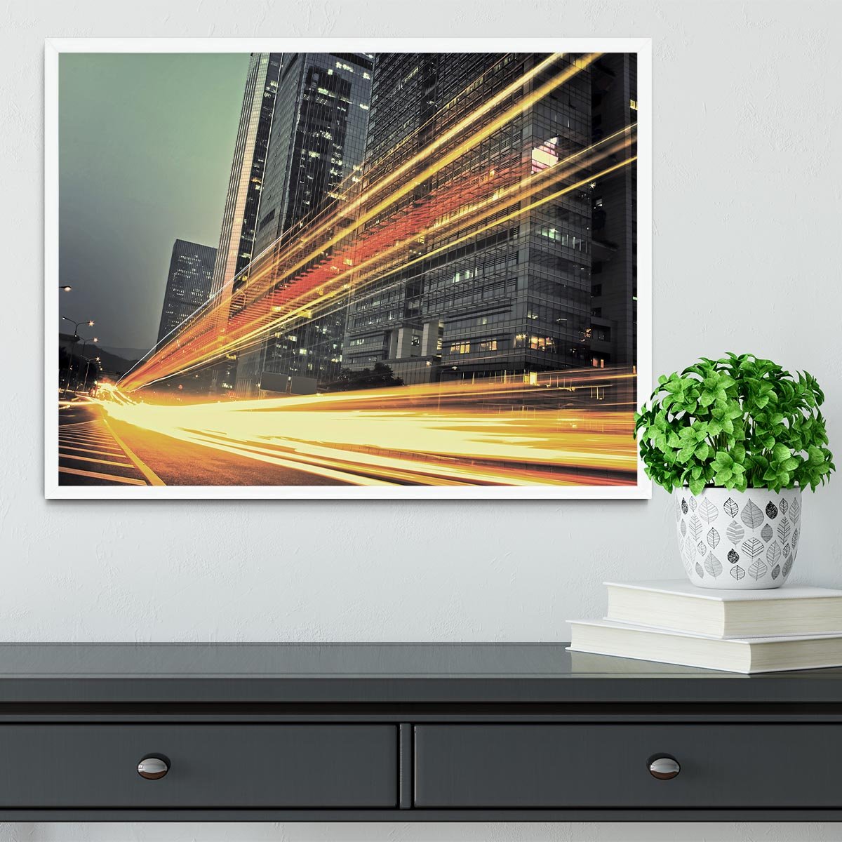 light trails modern building Framed Print - Canvas Art Rocks -6