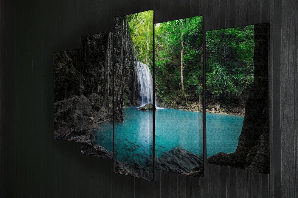lowing turquoise water of Erawan cascade 5 Split Panel Canvas  - Canvas Art Rocks - 2