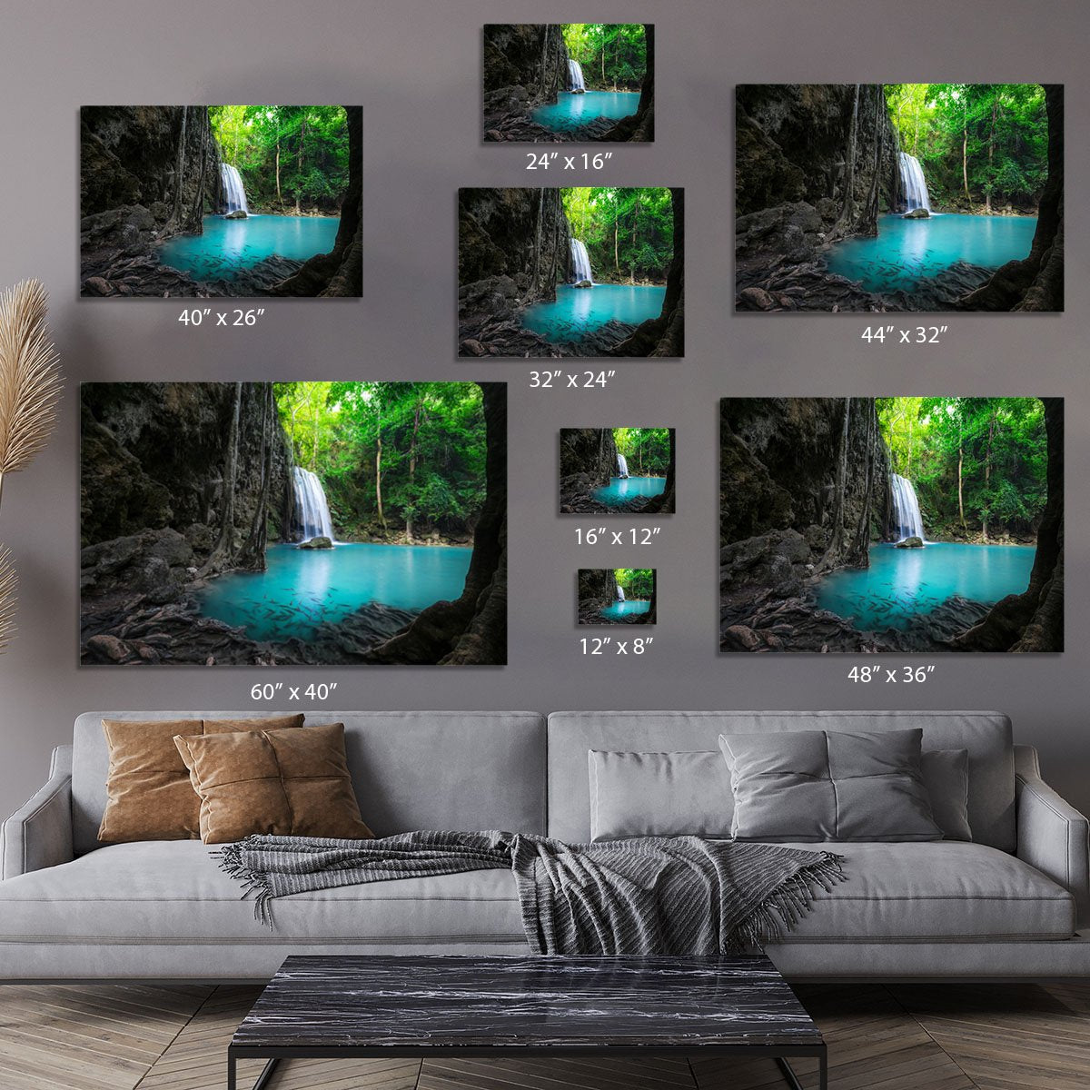 lowing turquoise water of Erawan cascade Canvas Print or Poster