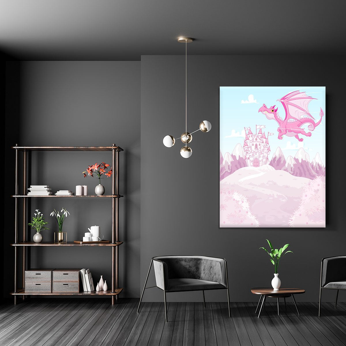magic dragon on princess castle Canvas Print or Poster