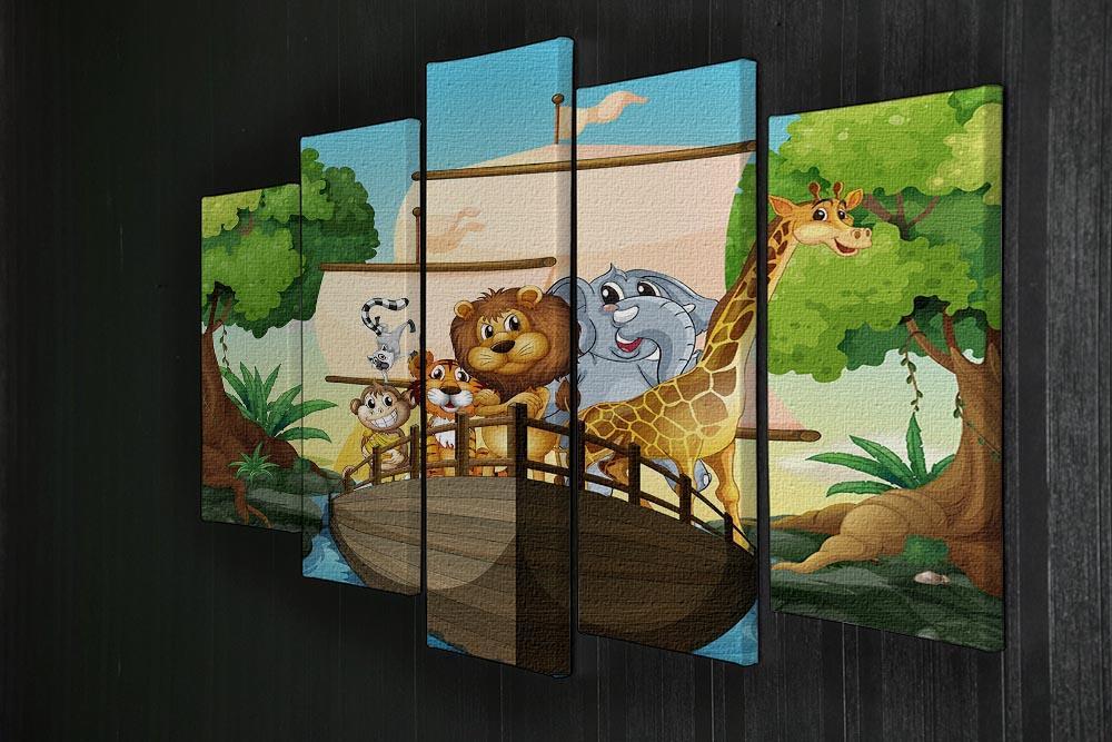 many animals on a boat 5 Split Panel Canvas - Canvas Art Rocks - 2
