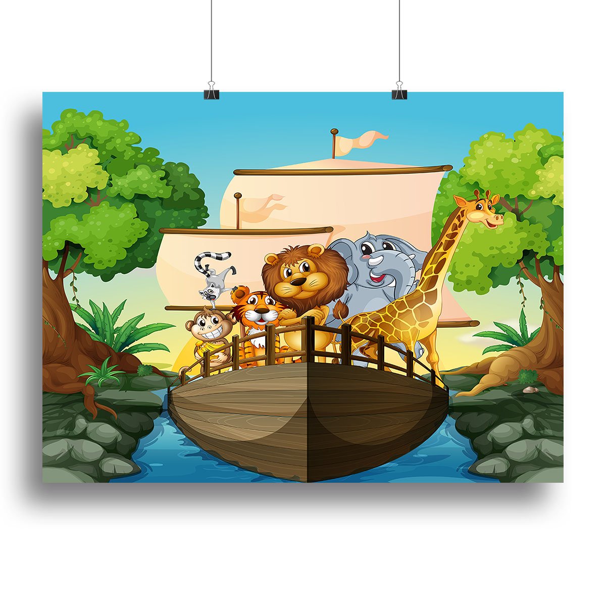 many animals on a boat Canvas Print or Poster