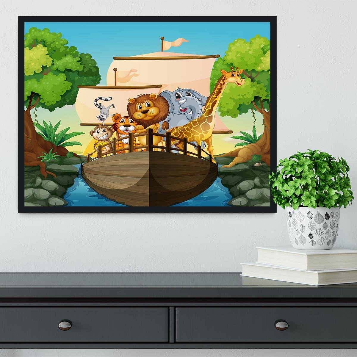 many animals on a boat Framed Print - Canvas Art Rocks - 2