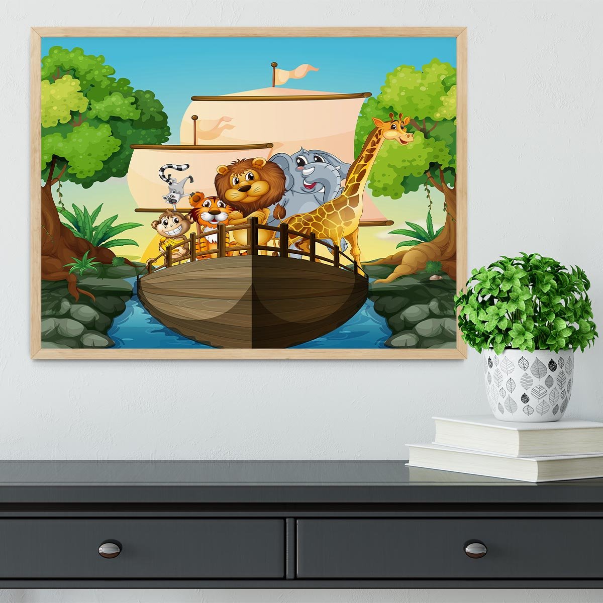 many animals on a boat Framed Print - Canvas Art Rocks - 4
