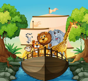 many animals on a boat Wall Mural Wallpaper - Canvas Art Rocks - 1