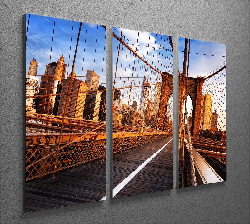 morning on the famous Brooklyn Bridge 3 Split Panel Canvas Print - Canvas Art Rocks - 2